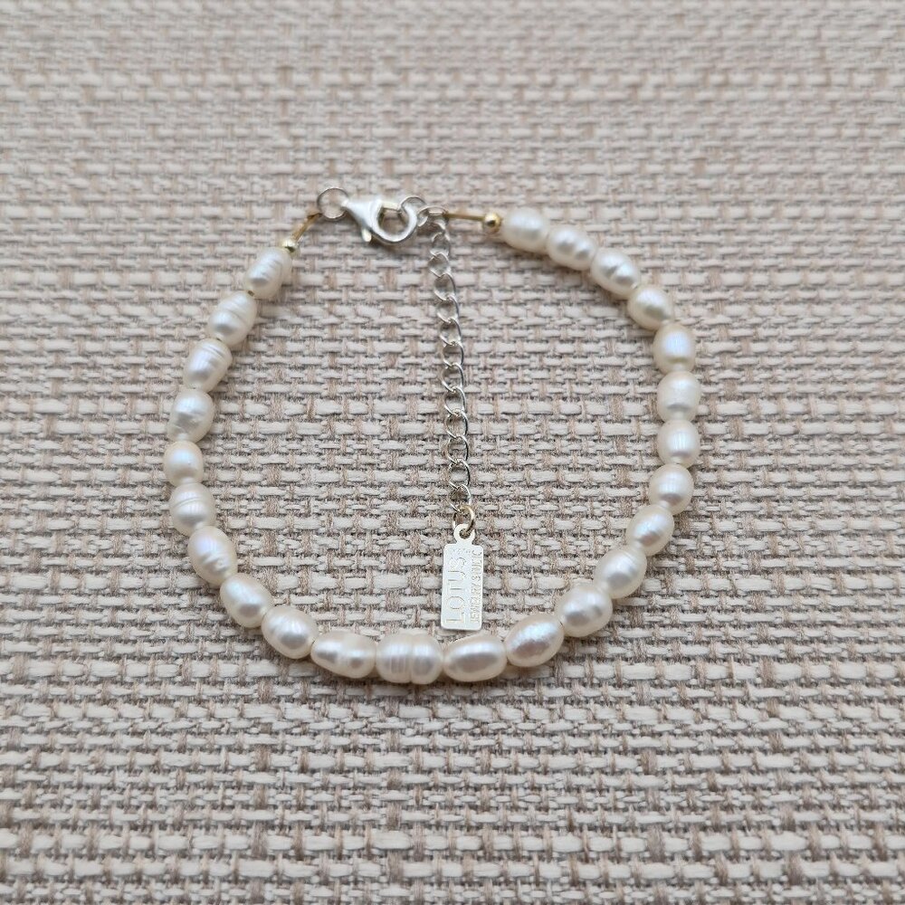 6.5+1.5 Inch Sterling Silver Handmade White Pearls Bracelet B567